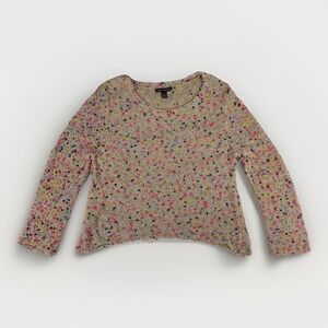 Cable & Gauge Cropped Sweater Womens Medium Brown Pom Pom‎ Chenille Round Neck